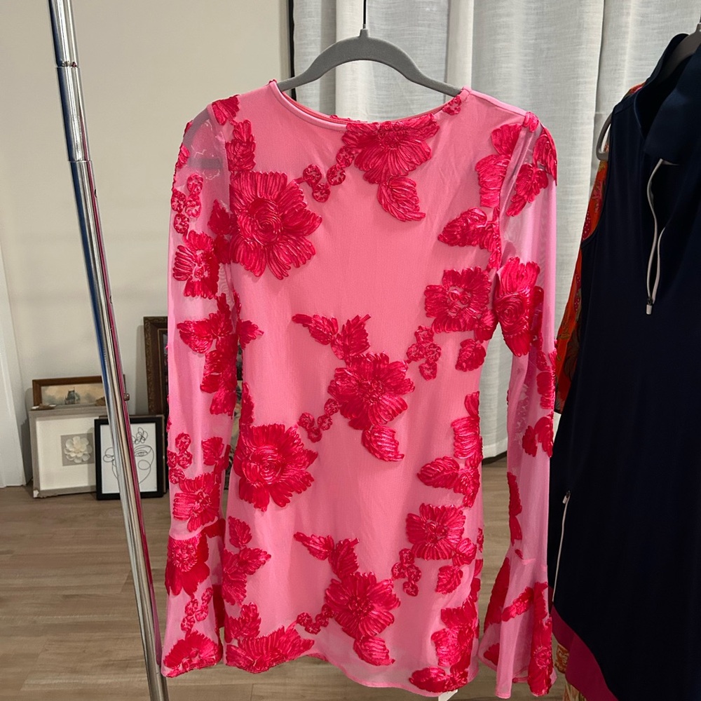 Vibrant Pink Floral Mini Dress